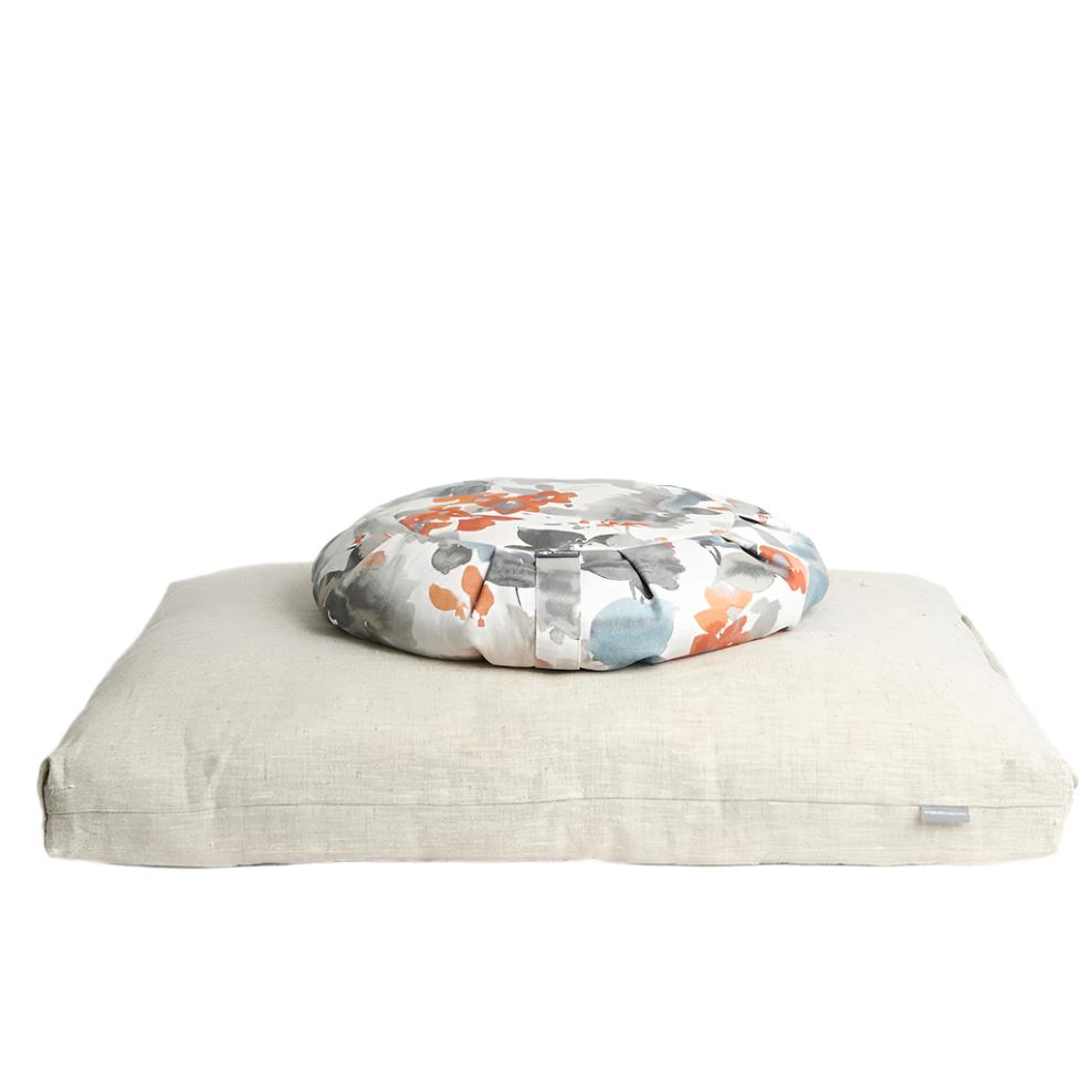 Halfmoon Sit Set: Round Meditation Cushion + Zabuton Fresco/Natural Linen